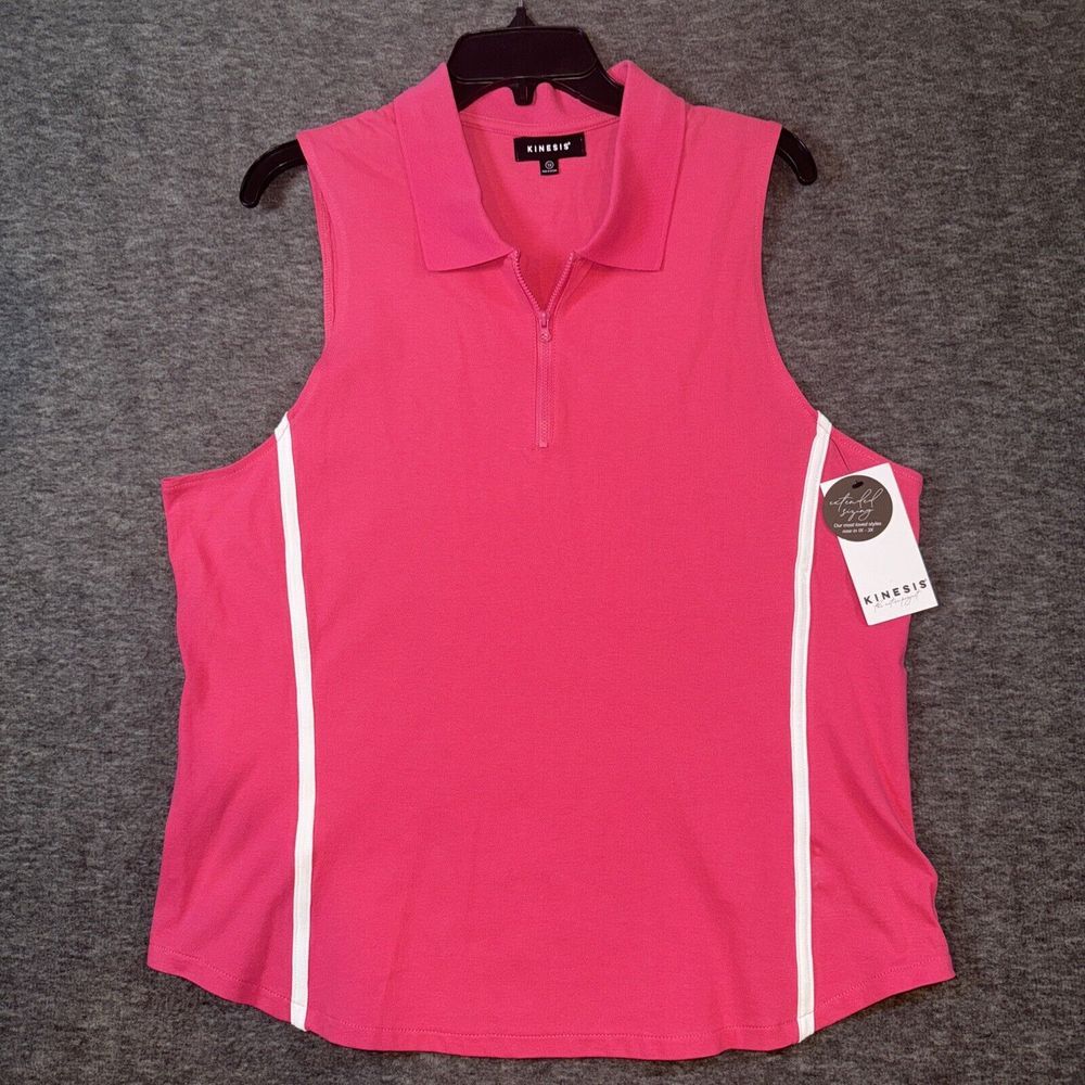 Kinesis Womens Pink Sleeveless Golf Tennis Casual Polo Stretch 1/4 Zip Sz 1X New